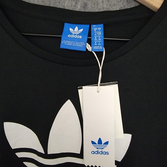 Adidas Originals Shirt Womens S Black Trefoil Graphic Slim Crop Tee Short Sleeve - Picture 4 of 10